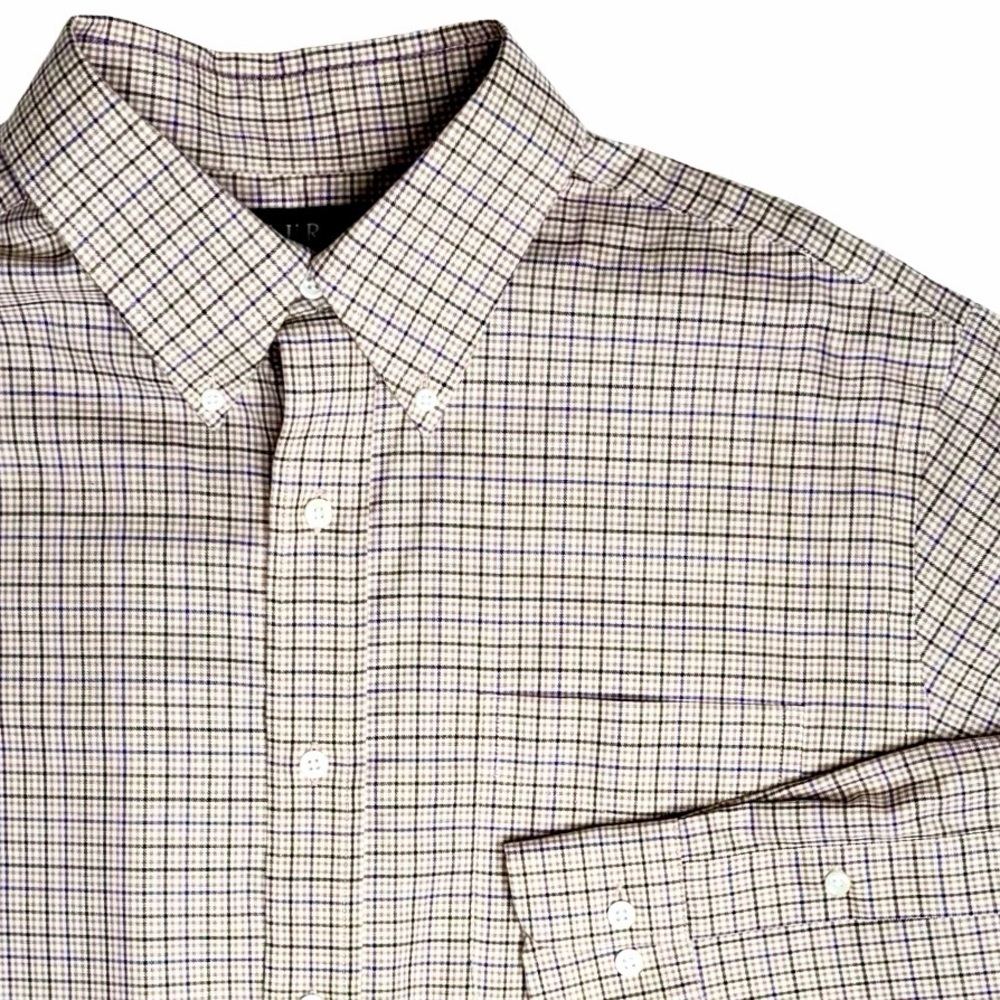 Lauren Ralph Lauren Men Classic Fit Non-Iron Shirt Tan Purple Check Sz 17 34/35